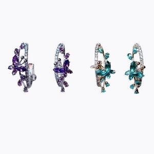 18K GP Blue & white / purple Butterfly   Hoop Earrings